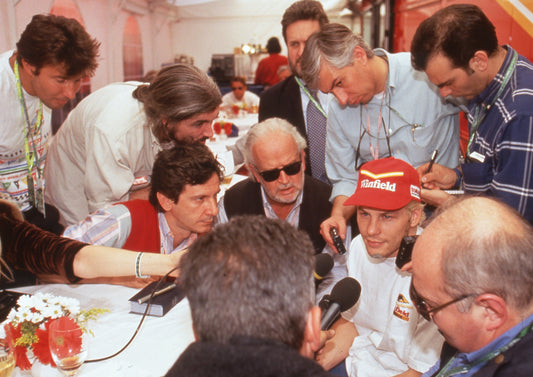 1998 San Marino GP Jacques Villeneuve and media press 4th Williams FW20 (11)
