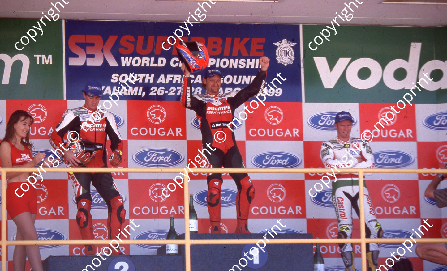1999 Kya SBK Troy Corser 3rd, Carl Fogarty, Aaron Slight 2nd podium (Watling Photo) (1)
