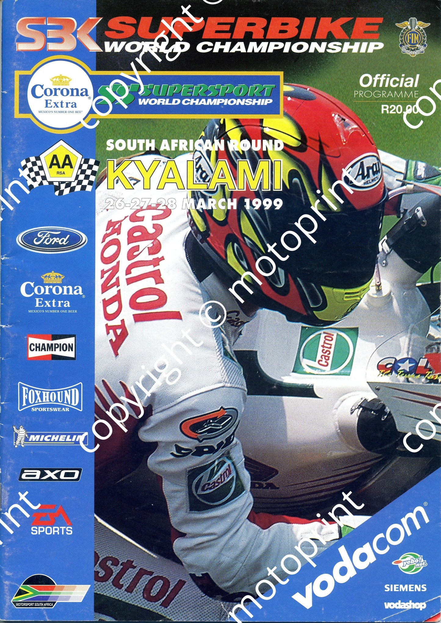 1999 March SBK Kyalami Cover, entries SBK, Nashua entries, SSP entries