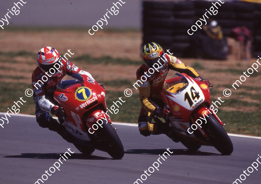 1999 Phakisa SA GP 250 7 Stefano Perugini Honda 14 Anthony West TSR Honda (Watling Photo)