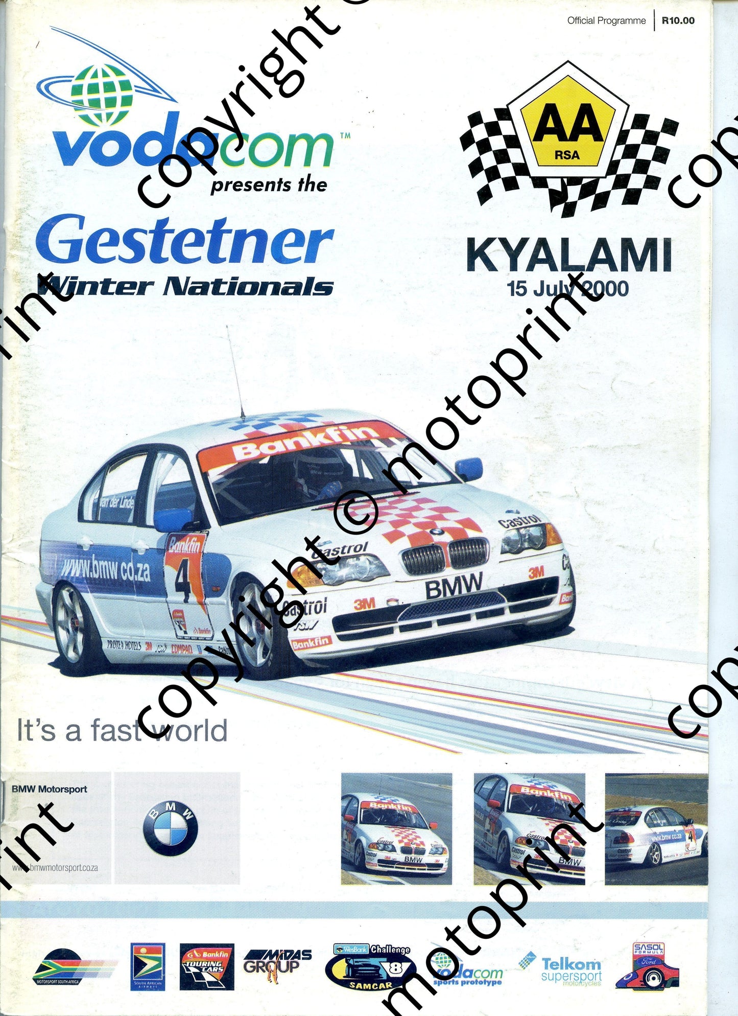 2000 July Kya Cover, entries Wesbank V8, Bankfin saloons, Gp N, FF, Supersport MC, Sports Prototypes