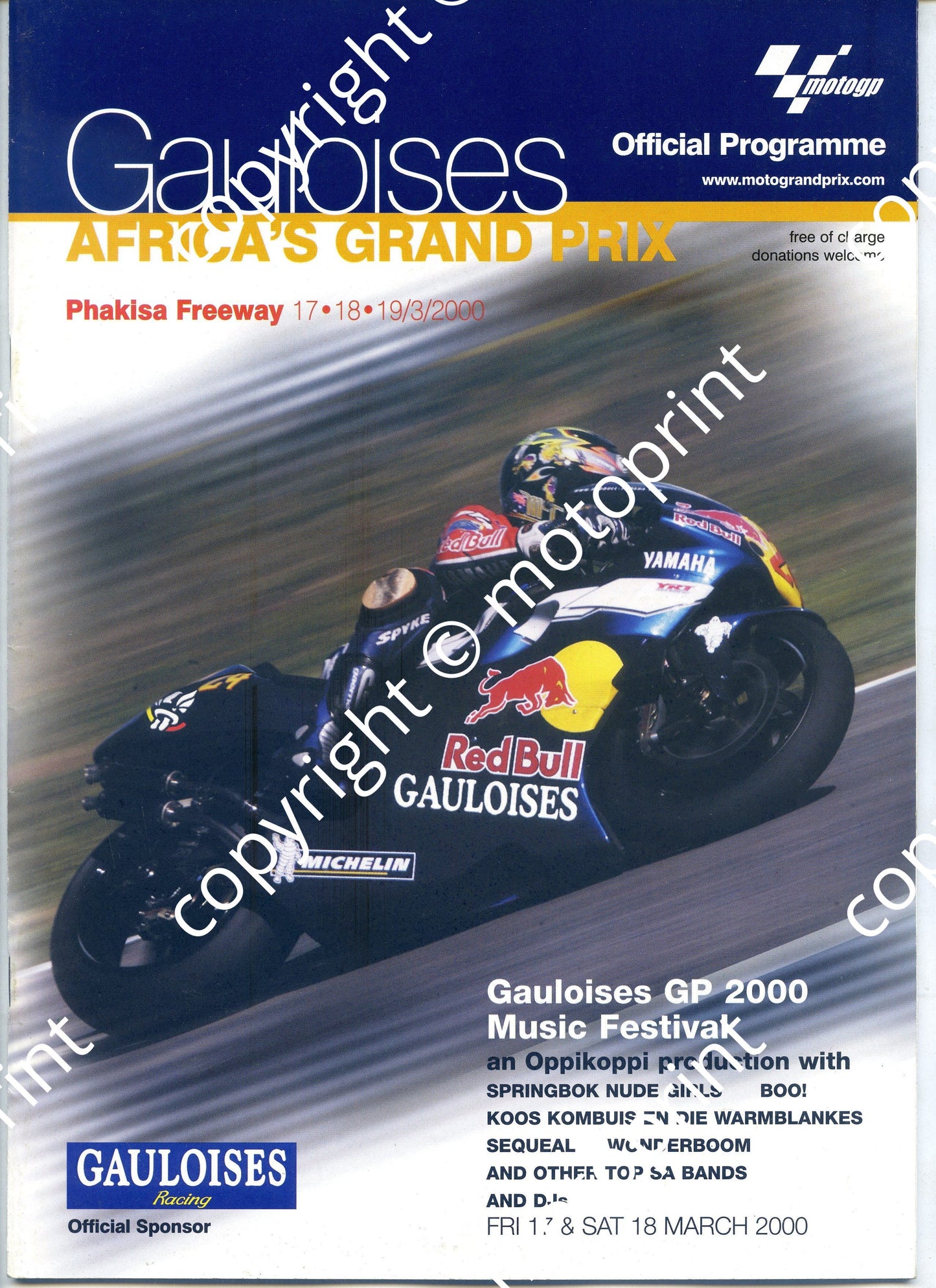 2000 March Phakisa MotoGP Cover entry lists 125, 250 MotoGP