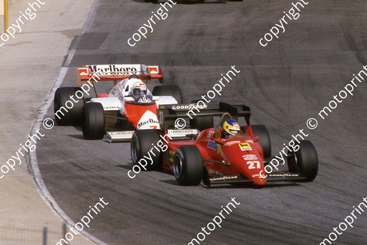 27 Michele Alboreto Ferrari 126C4 7 Alain Prost Mclaren MP4-2 (courtesy Roger Swan) 027