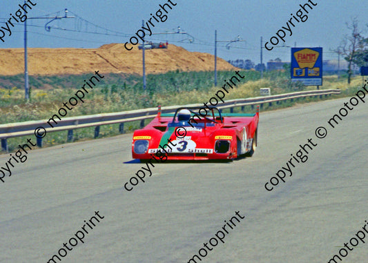 SP Munari Ferrari 312PB damaged front on coast road edited scanned 20x30 cm A4