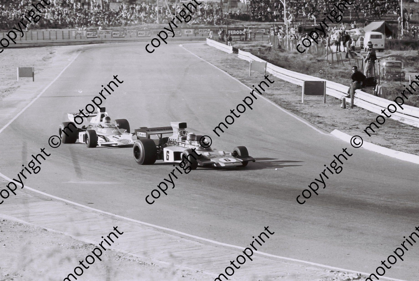 SS 1974 Kyalami I Scheckter Gunston Lotus 72 Charlton McLaren M23