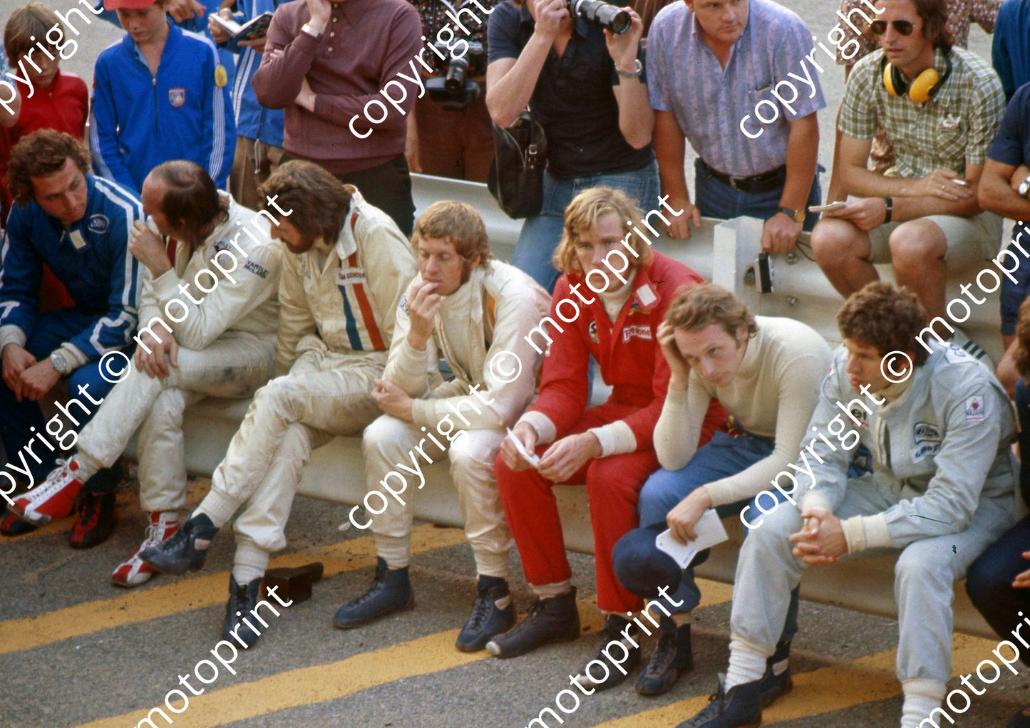 SS Drivers meeting 3 Scheckter, Lauda, Hunt plus A4