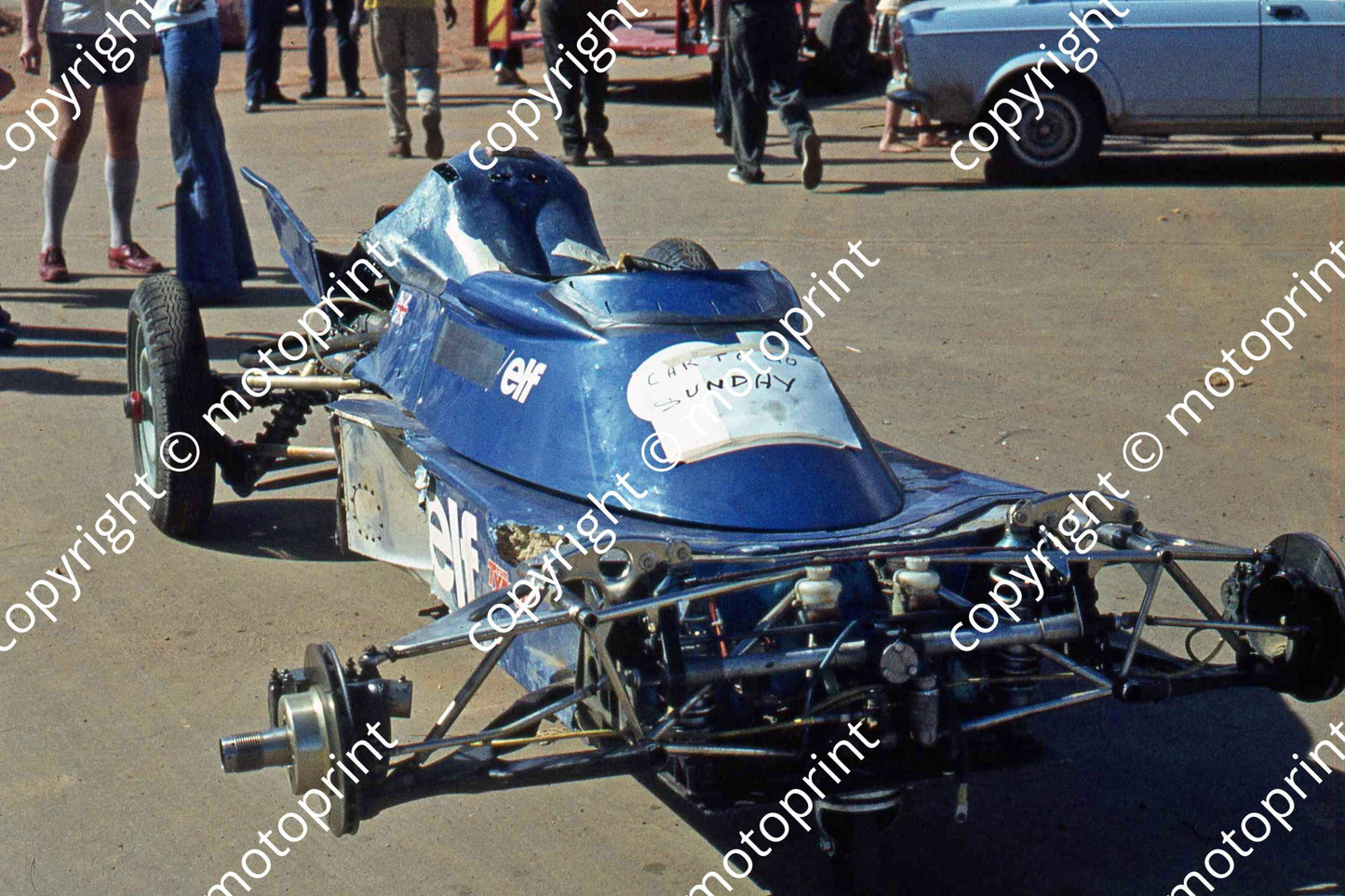 SS Tyrrell 007 Scheckter practice crash  note _car to go Sunday_