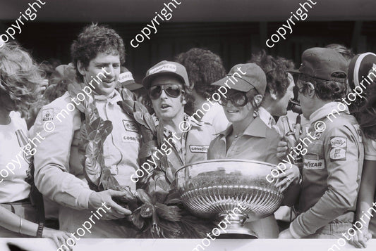 SS podium Jody Scheckter Stewart Pam Scheckter Depailler 2